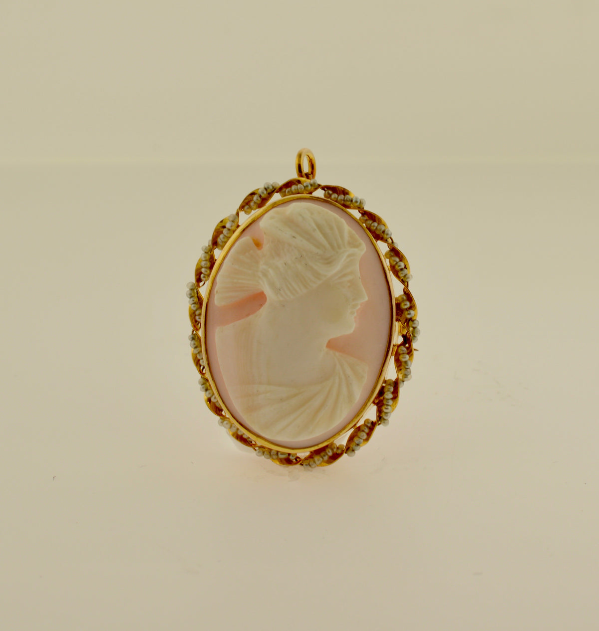 14K and 10K Yellow Gold Oval Shell Cameo Brooch and Pendant