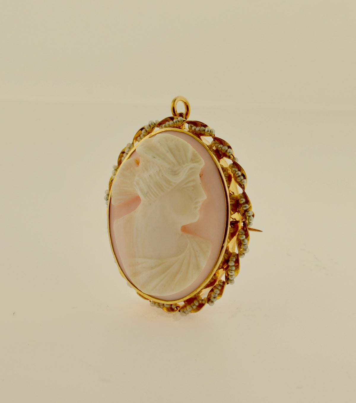 14K and 10K Yellow Gold Oval Shell Cameo Brooch and Pendant