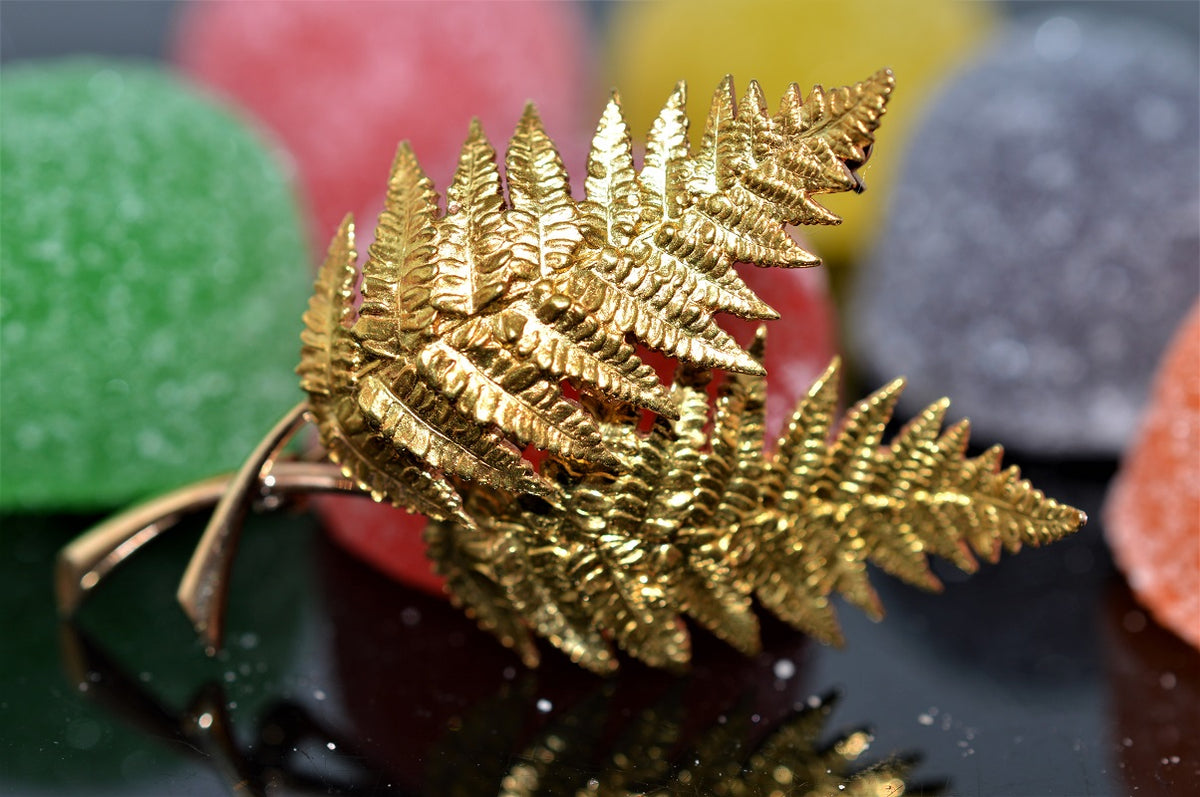 14K Yellow Gold And Green Gold Two Fern Leaf Brooch