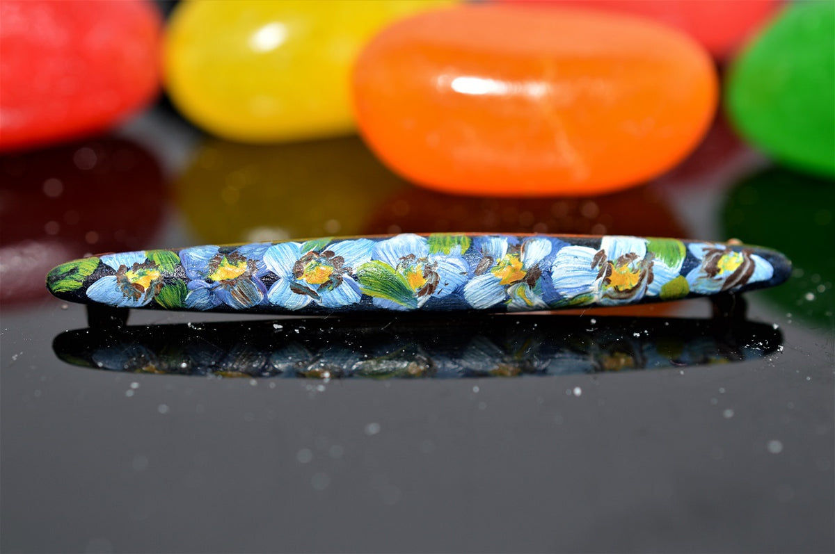 14K Yellow Gold Two Inch Long Hand Painted Bar Pin
