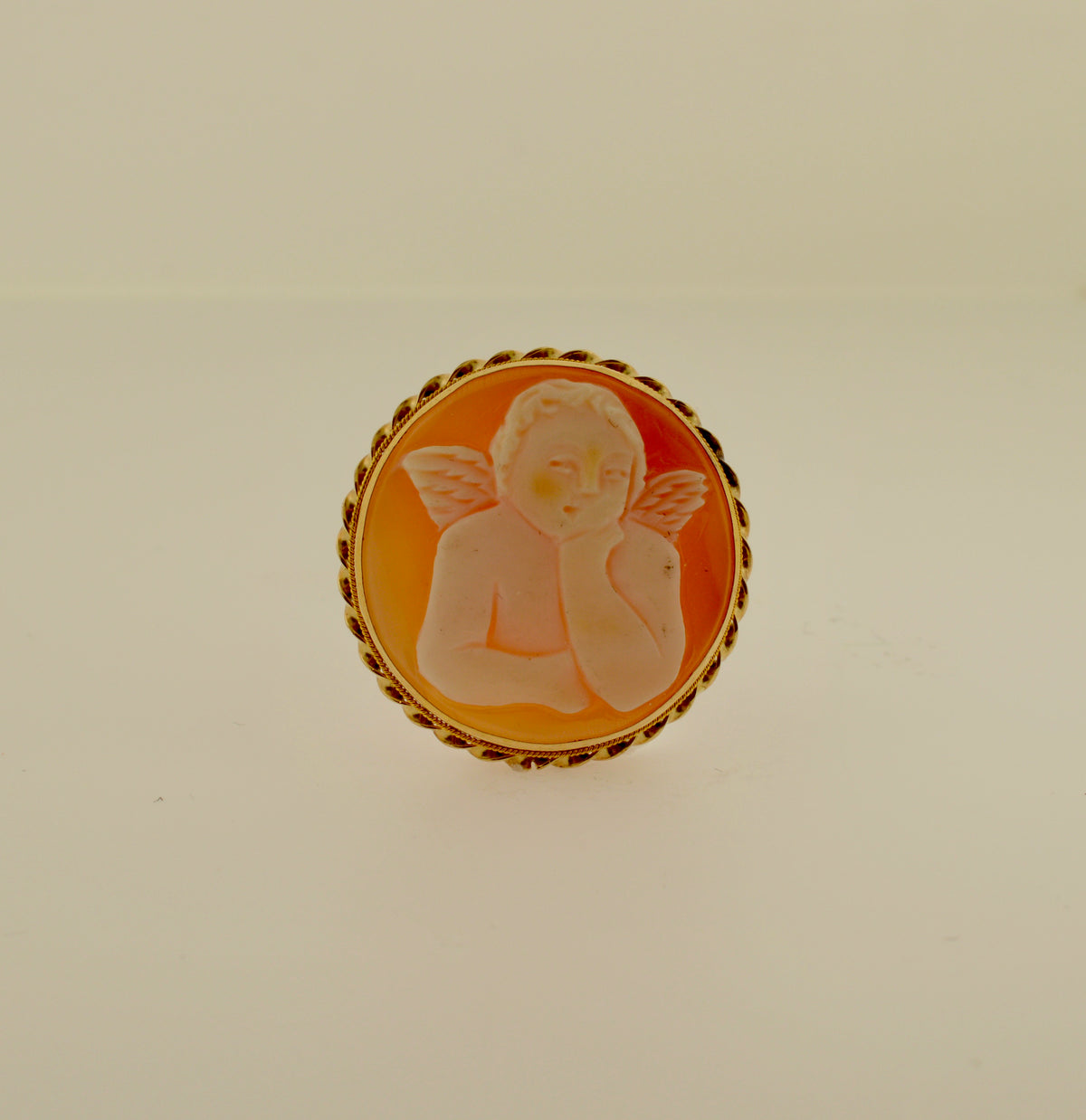 14K Yellow Gold Cherub Shell Cameo Gold Brooch and Pendant