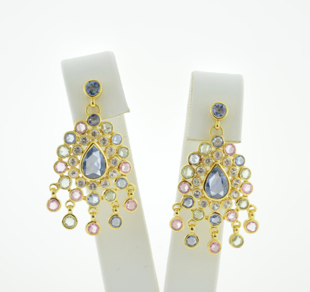 Multi-Color Sapphire Yellow Gold Chandelier Earrings