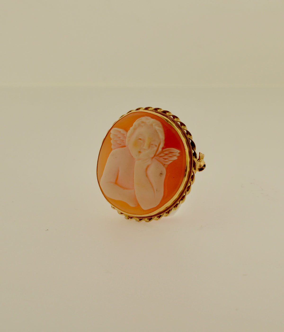 14K Yellow Gold Cherub Shell Cameo Gold Brooch and Pendant