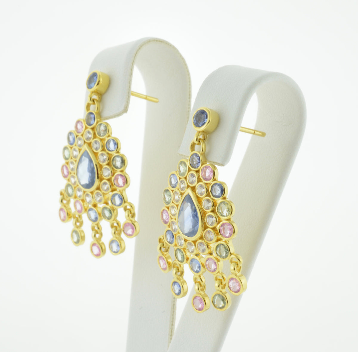 Multi-Color Sapphire Yellow Gold Chandelier Earrings
