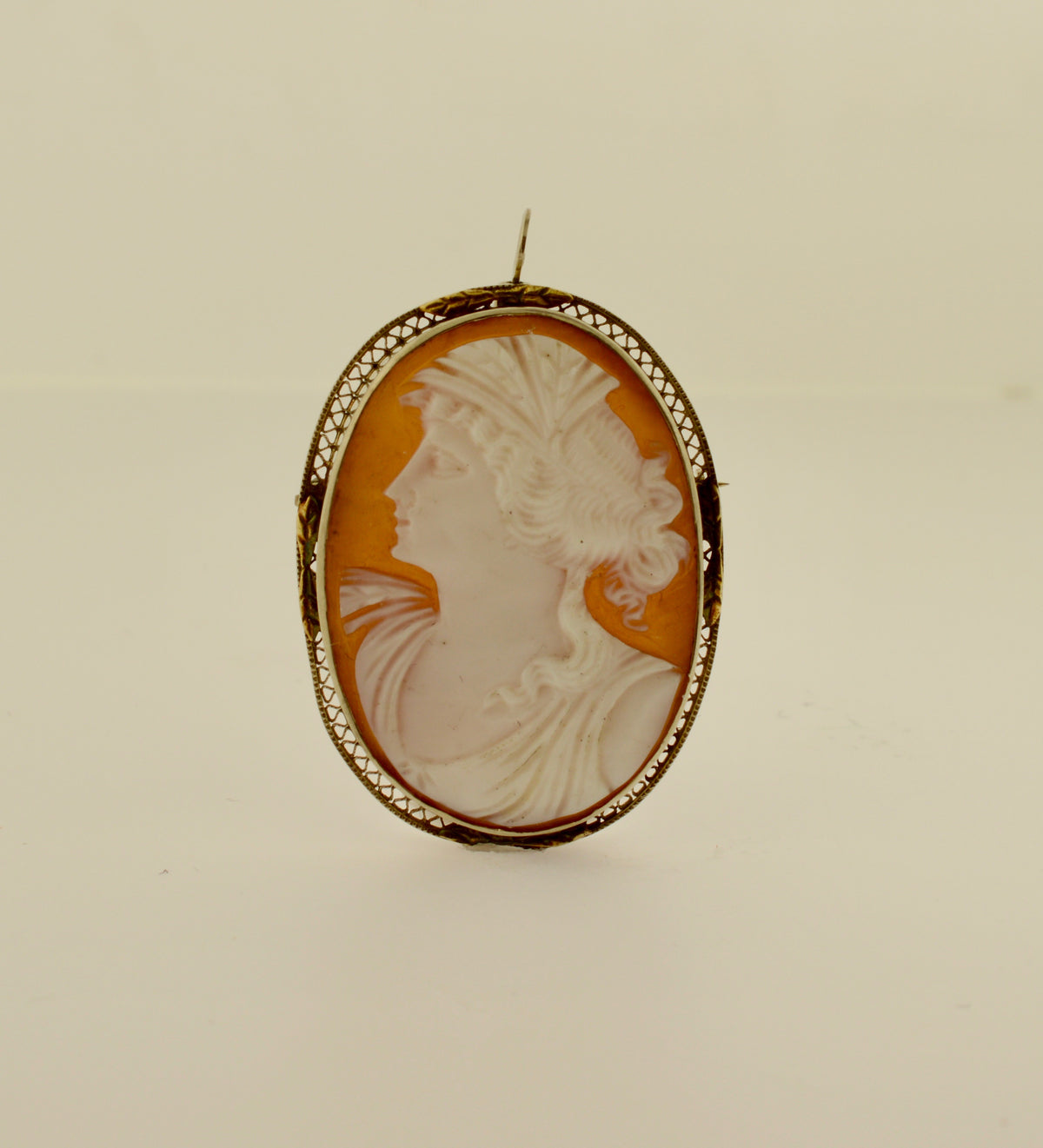 Antique Shell Cameo Two Tone Gold Brooch and Pendant