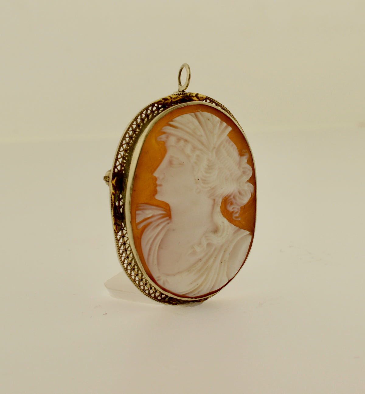 Antique Shell Cameo Two Tone Gold Brooch and Pendant