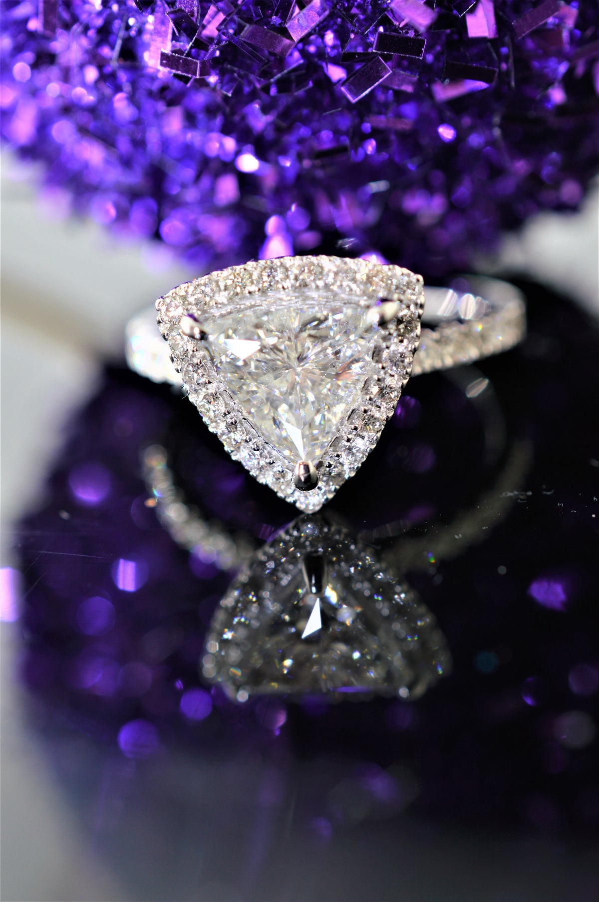 Trillion Cut Diamond with Halo White Gold Engagement Ring