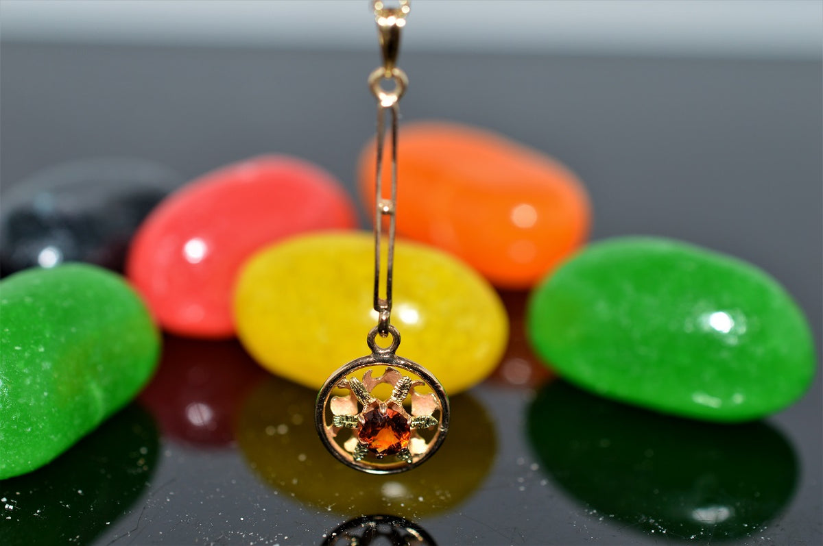 10K Antique Drop Pendant with Orange Faceted Glass Stone