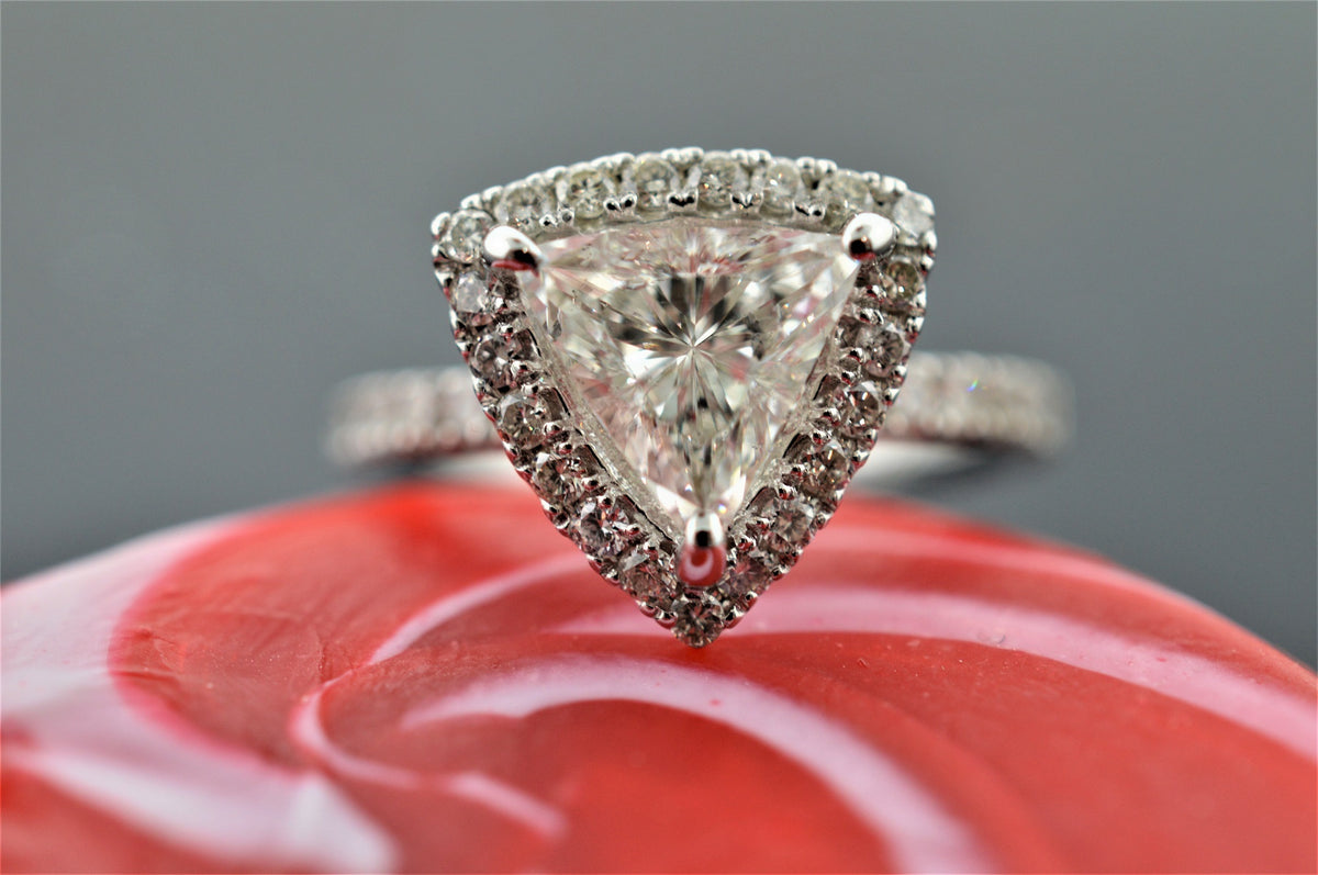 Trillion Cut Diamond with Halo White Gold Engagement Ring