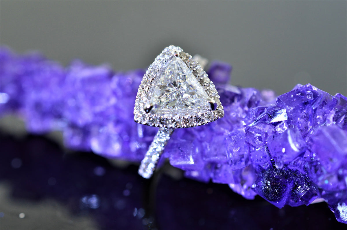 Trillion Cut Diamond with Halo White Gold Engagement Ring
