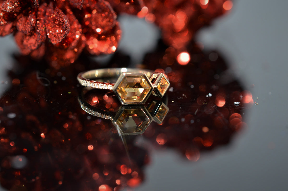 14K Yellow Gold Diamond, Citrine, and Orange Sapphire Ring