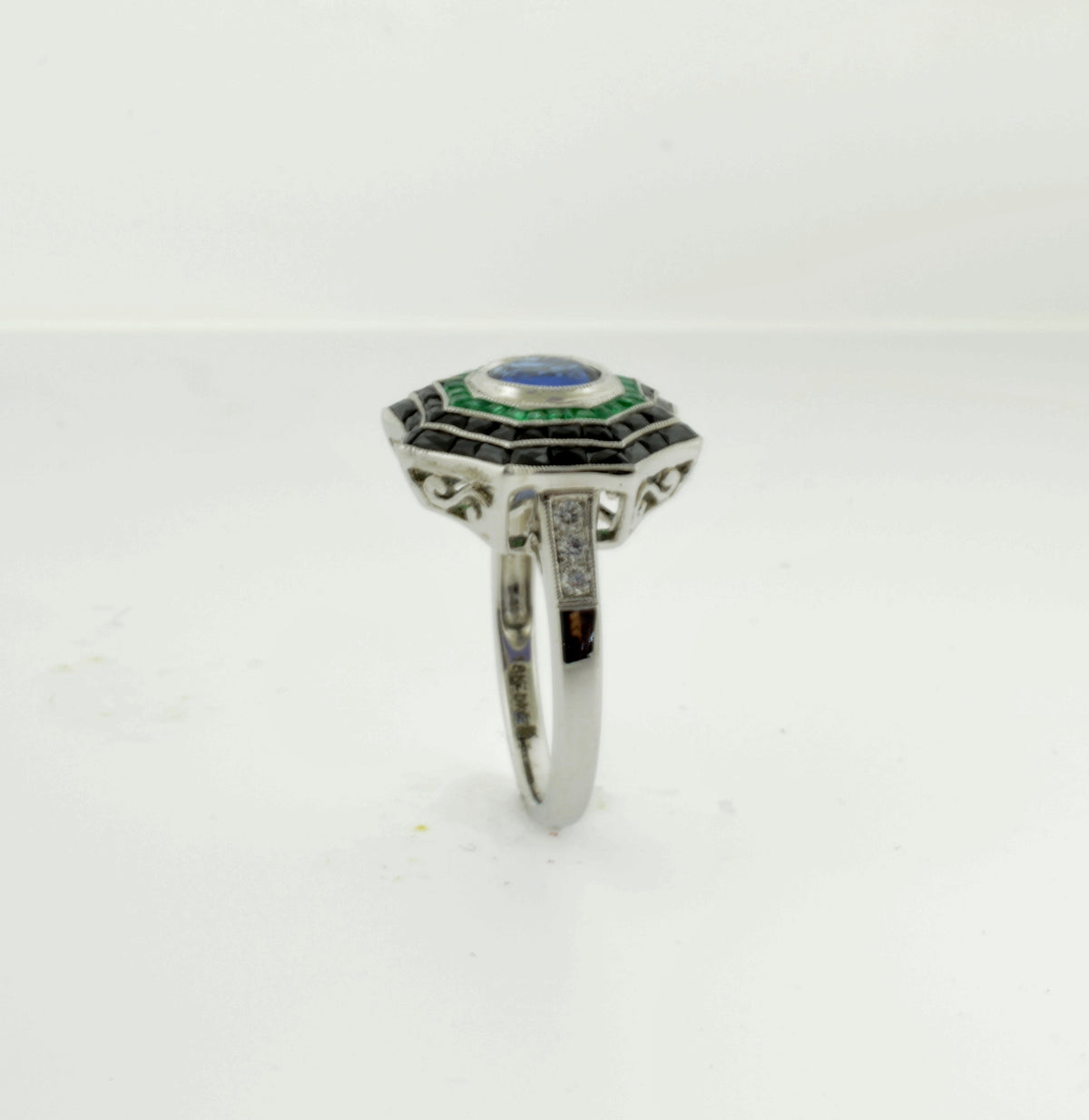 Web Ring with Sapphire, Diamond, Emerald, and Black Onyx