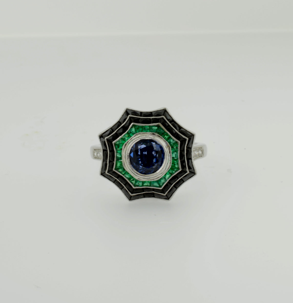 Web Ring with Sapphire, Diamond, Emerald, and Black Onyx