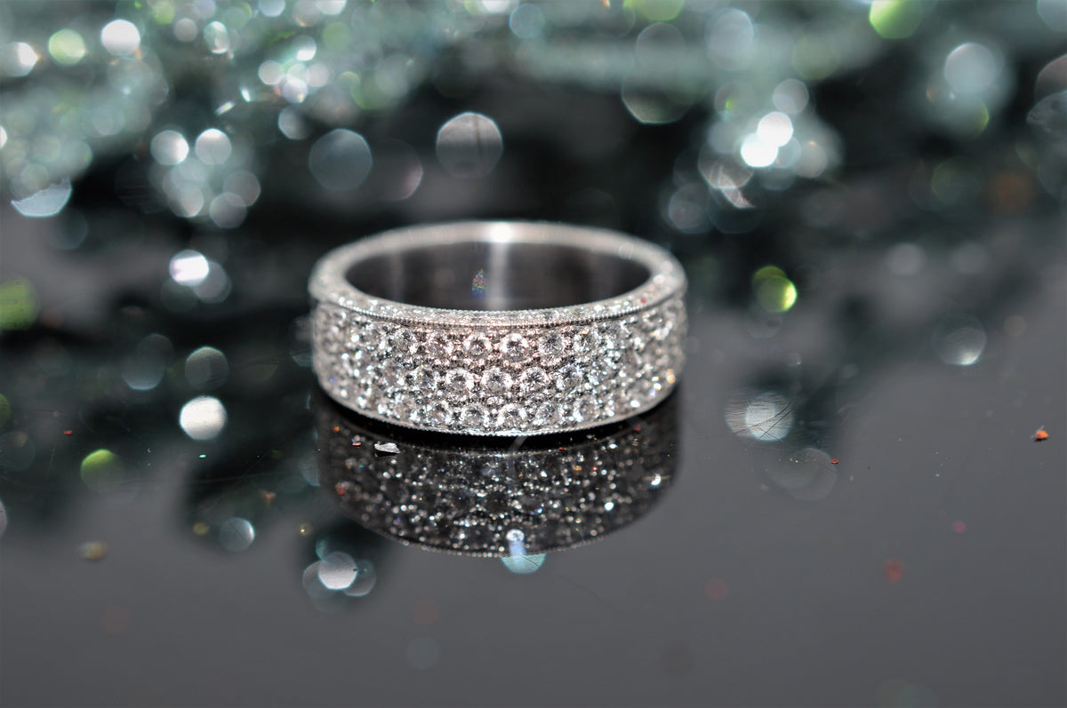 Pave Set Diamond White Gold Anniversary/Wedding Band Ring