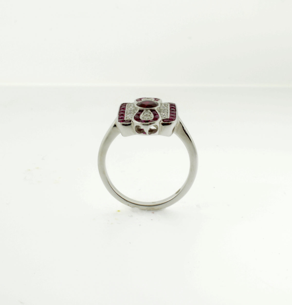 18K Ruby and Diamond Infinity Style Art Deco Inspired Ring