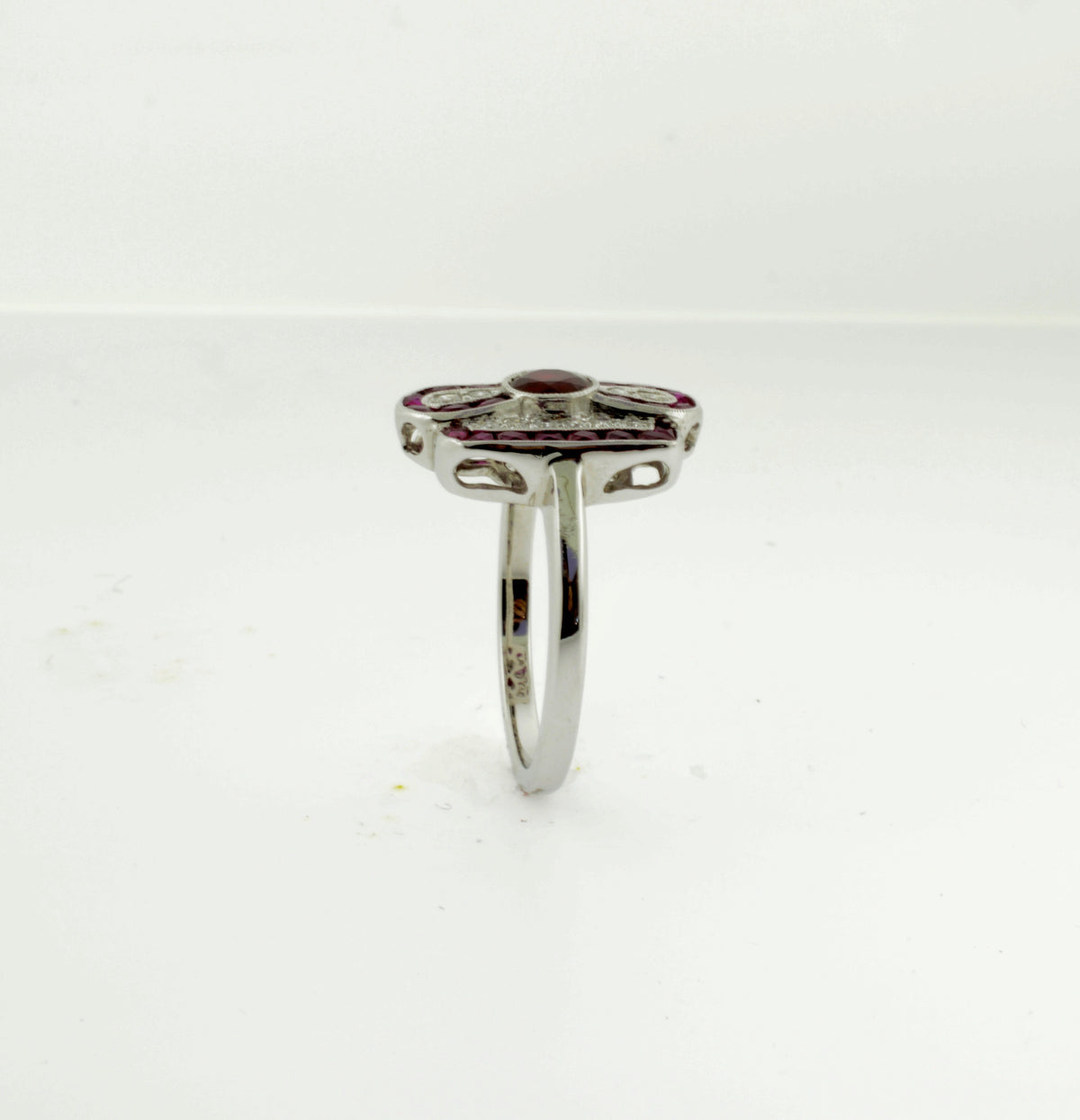 18K Ruby and Diamond Infinity Style Art Deco Inspired Ring