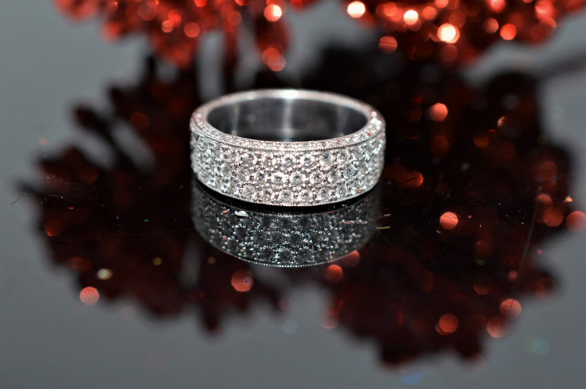 Pave Set Diamond White Gold Anniversary/Wedding Band Ring