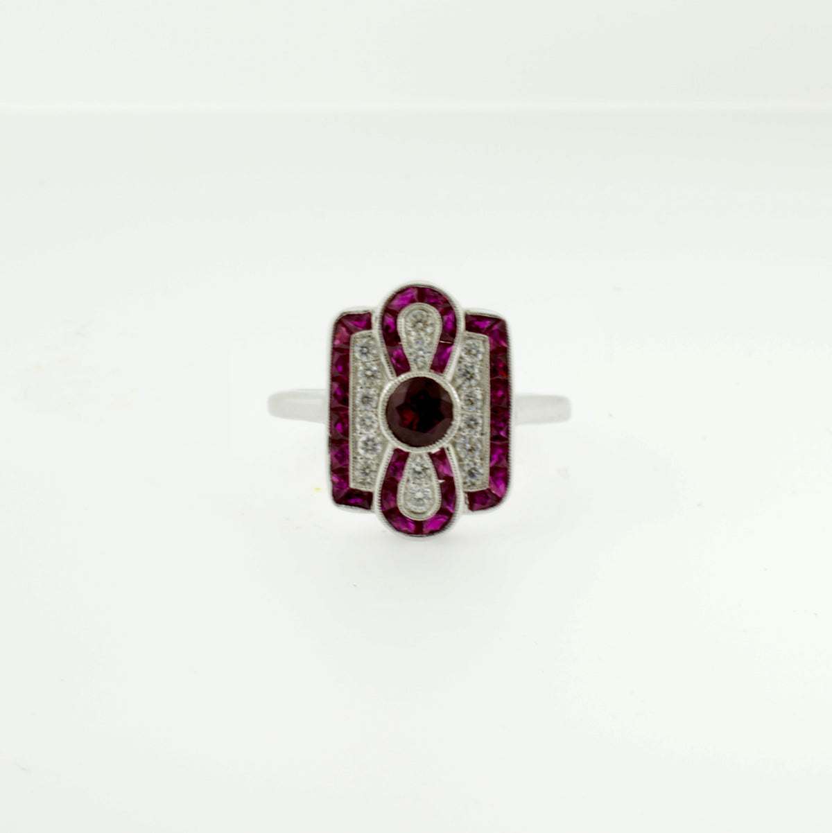 18K Ruby and Diamond Infinity Style Art Deco Inspired Ring