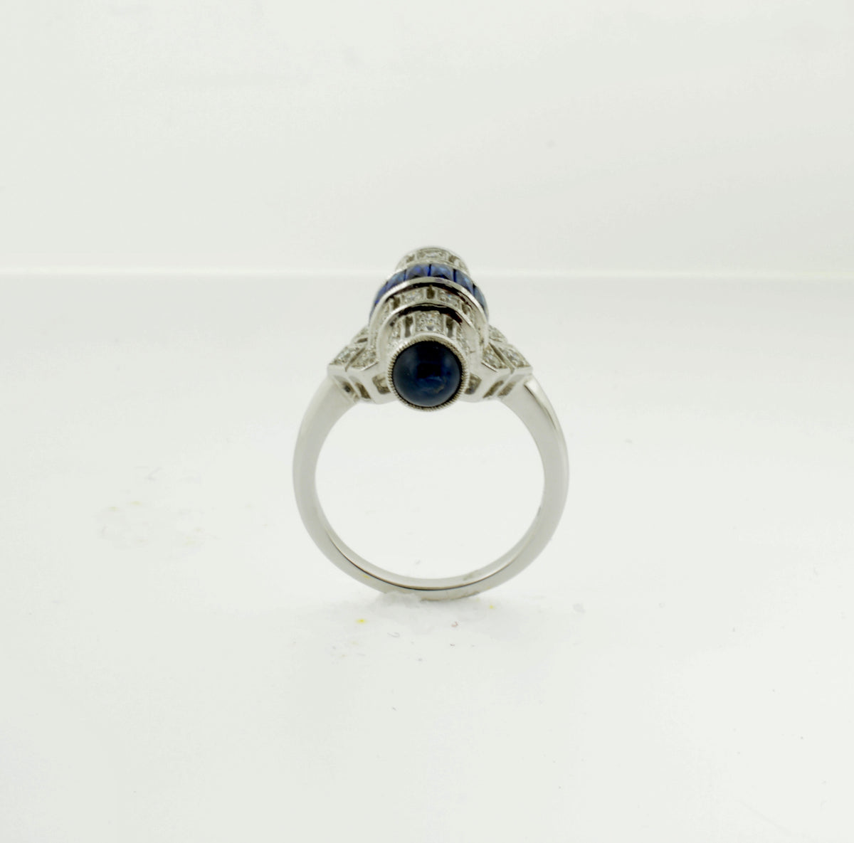 18K White Gold Sapphire and Diamond Bullet Style Ring