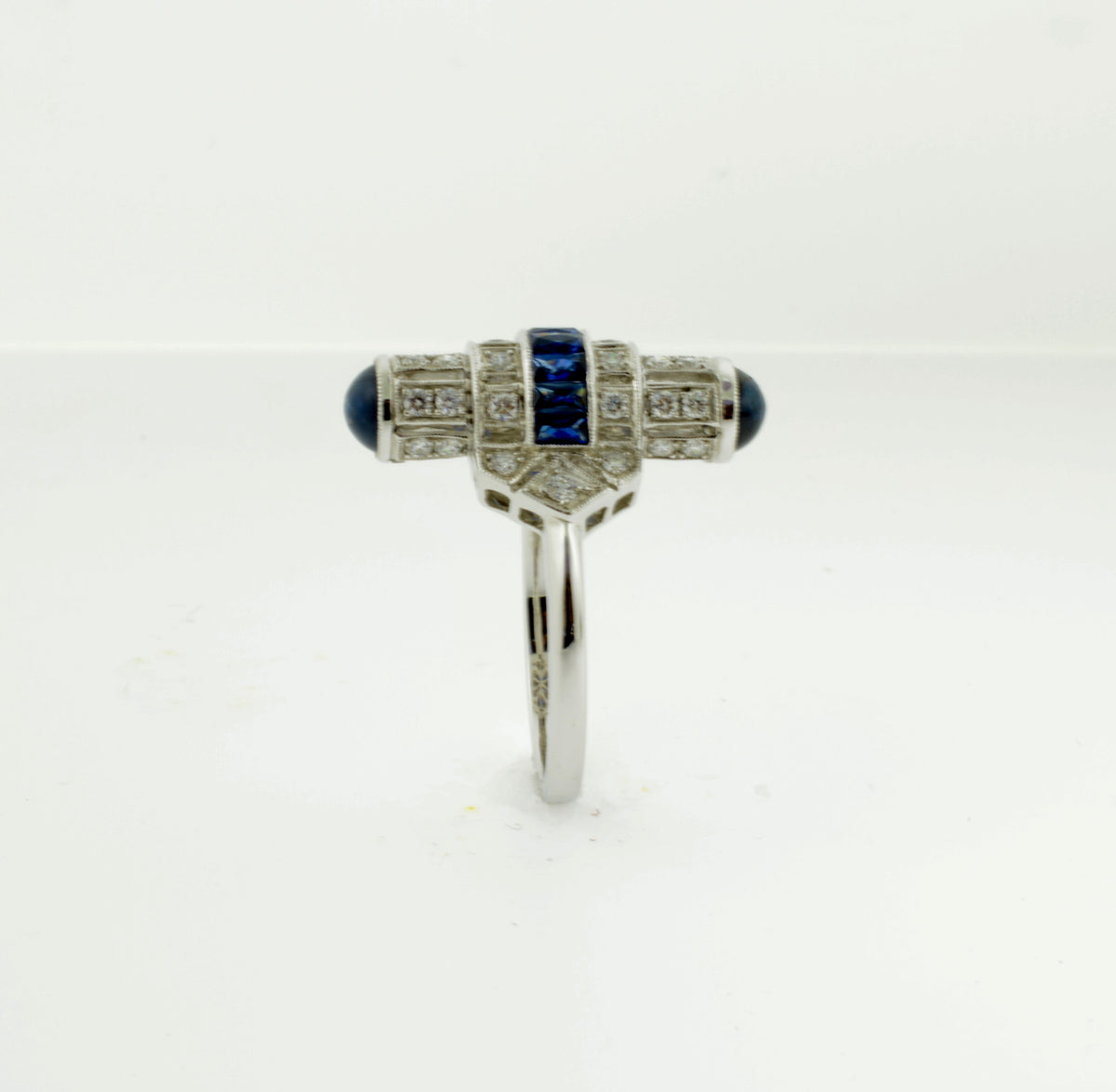 18K White Gold Sapphire and Diamond Bullet Style Ring