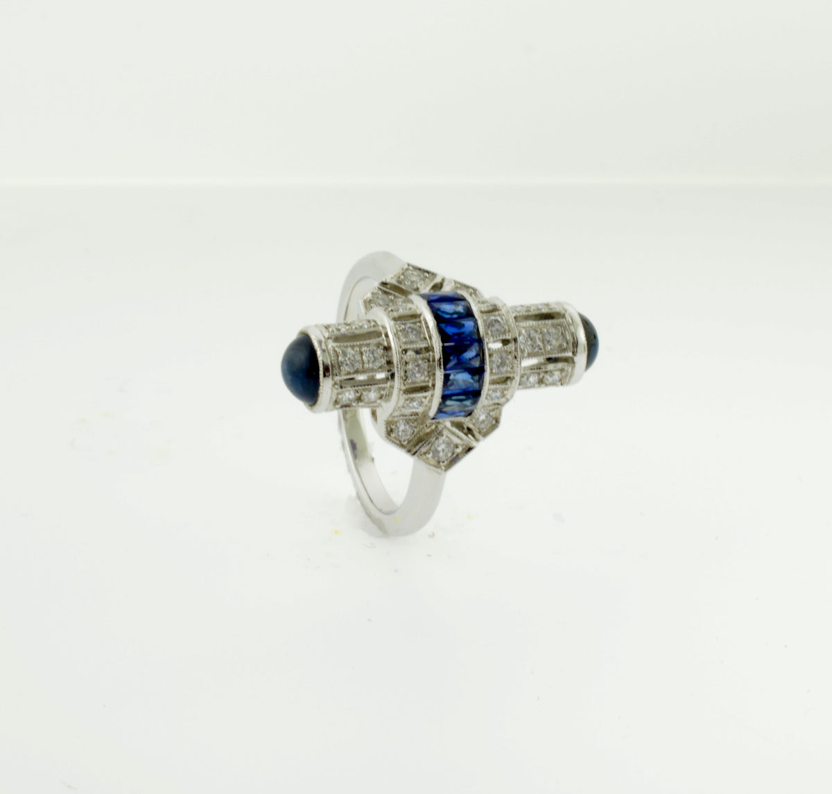 18K White Gold Sapphire and Diamond Bullet Style Ring