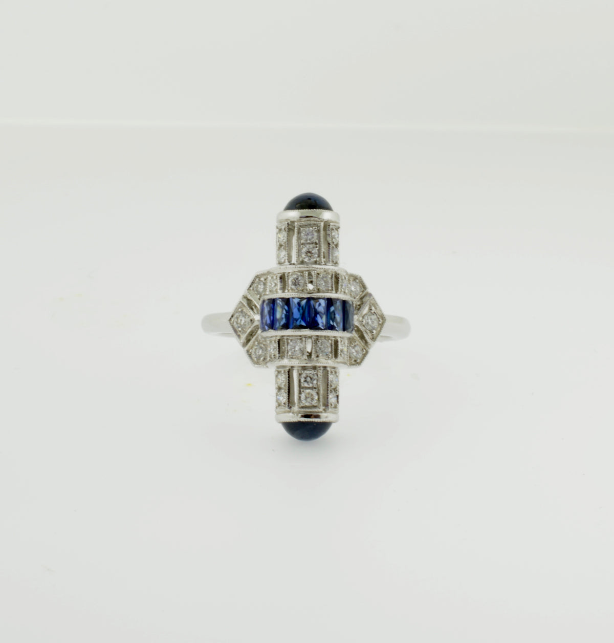 18K White Gold Sapphire and Diamond Bullet Style Ring