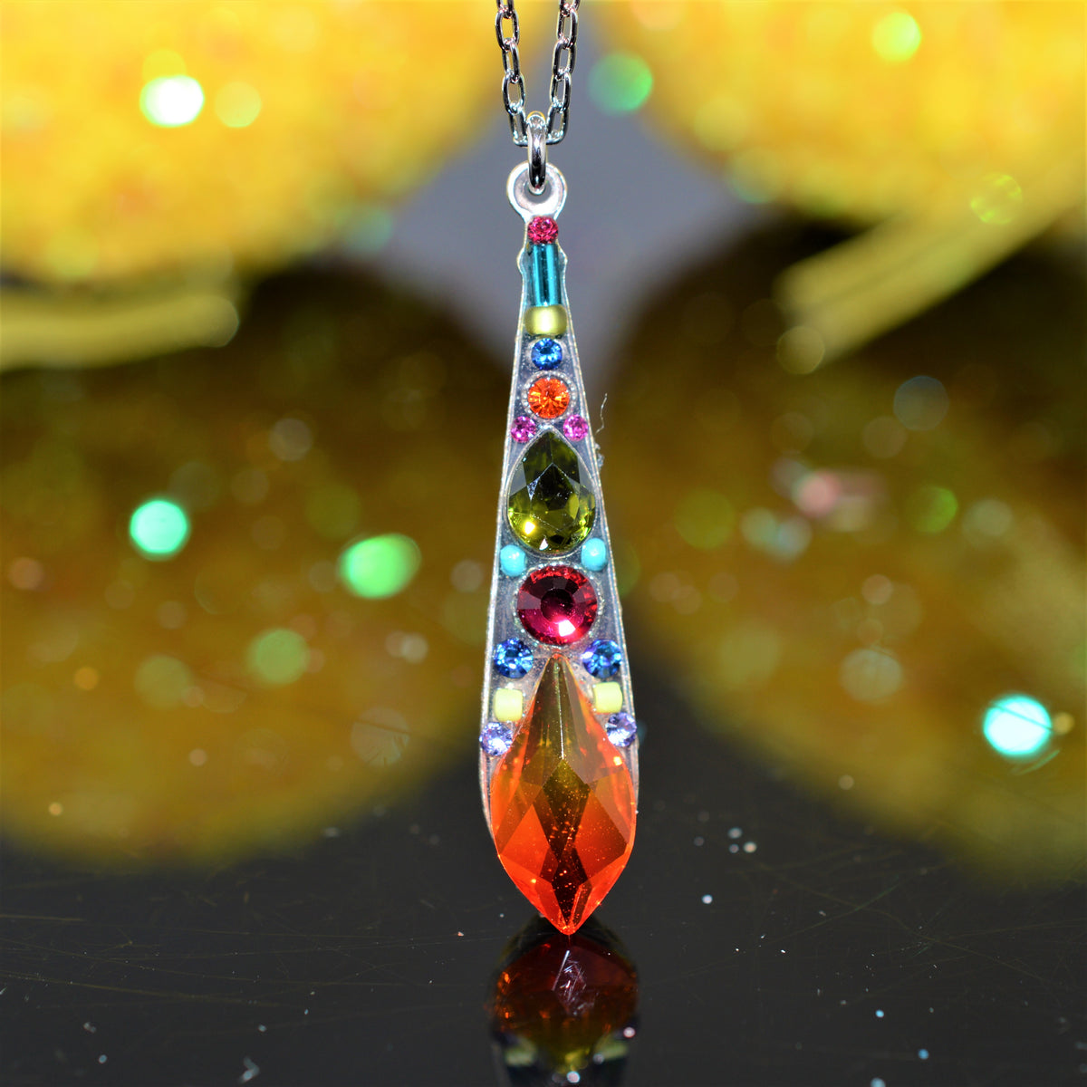 Antique Silver Plated Multi-Color Gazelle Pendant by Firefly