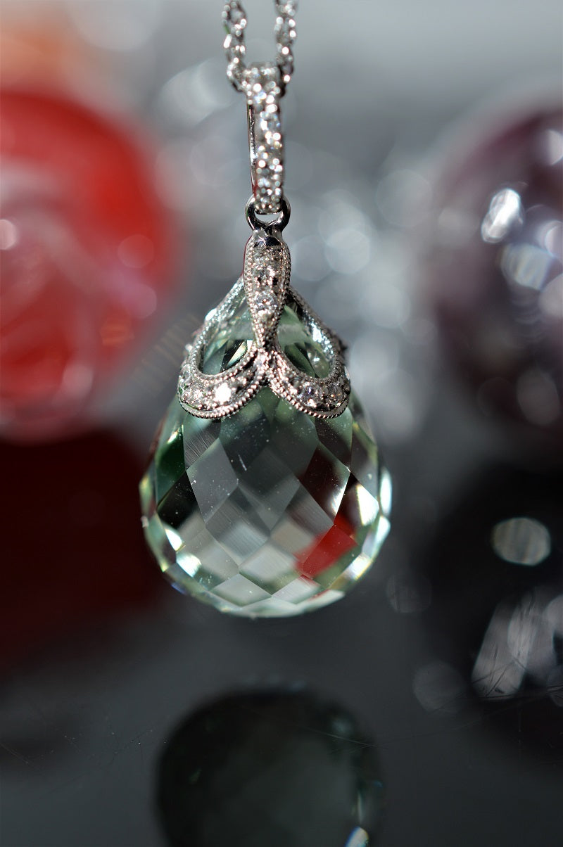 Green amethyst and diamond pendant Clearance
