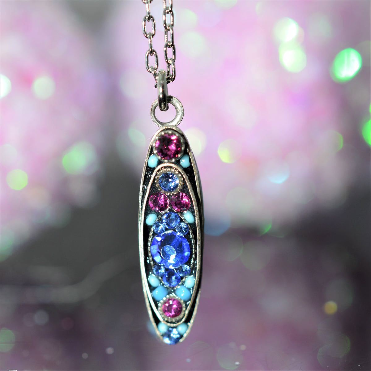 Antique Silver Plated Long Oval Pendant by Firefly
