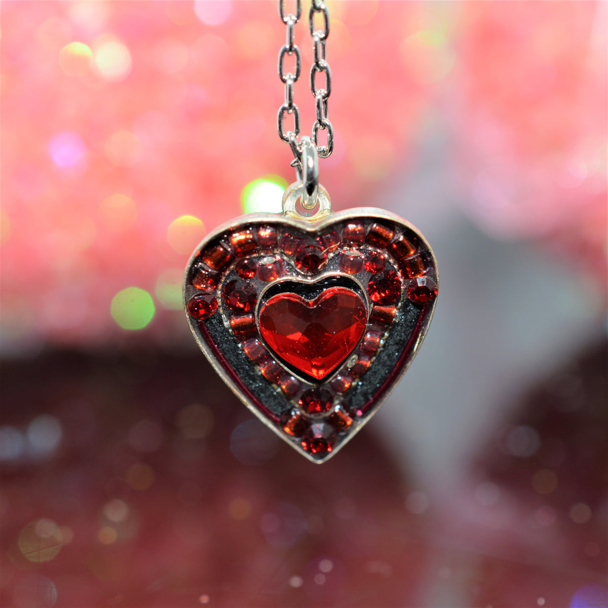 Antique Silver Plated Rose Heart Pendant by Firefly