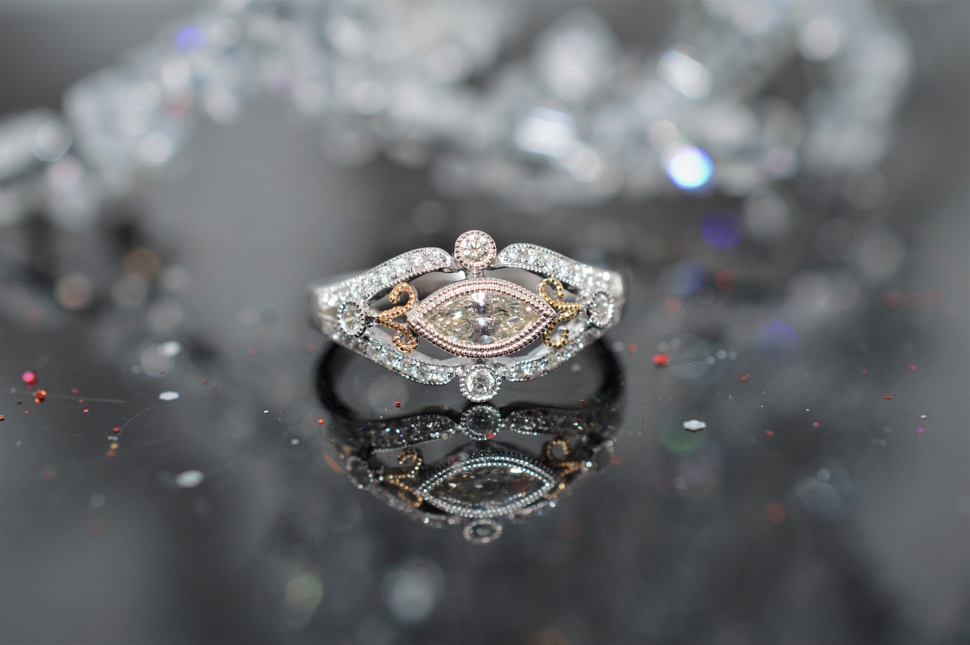 Unique Marquise Salt and Pepper Diamond Engagement Ring Rose Gold | La More  Design