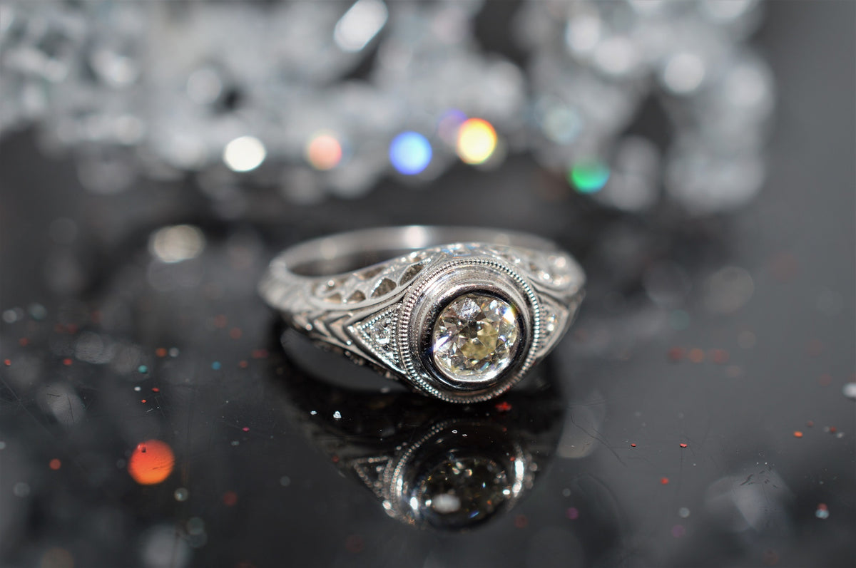 Old European Cut Diamond and Filigree Engagement Ring