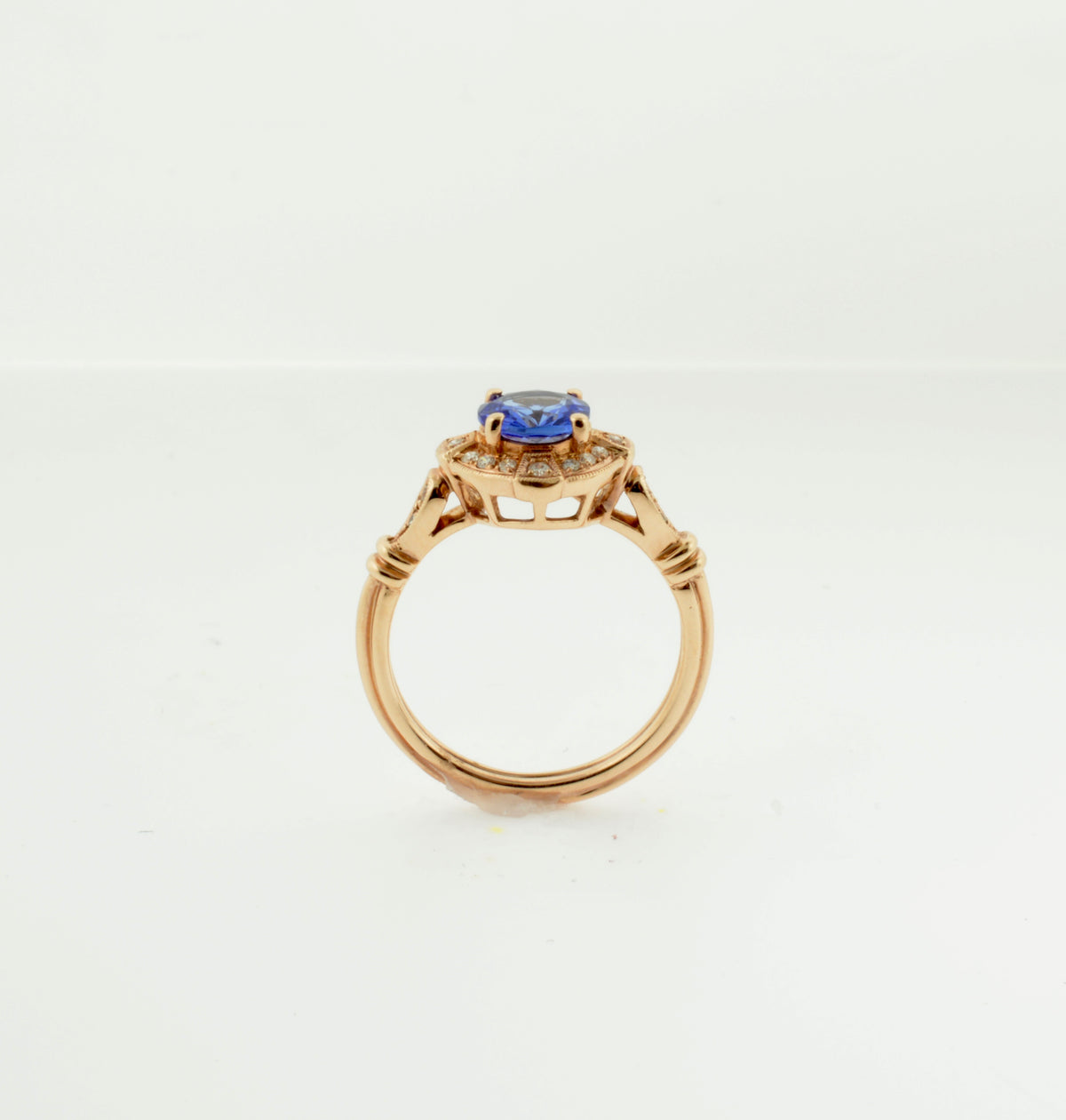 Rose Gold Tanzanite and Diamond Art Deco Inspired Ring