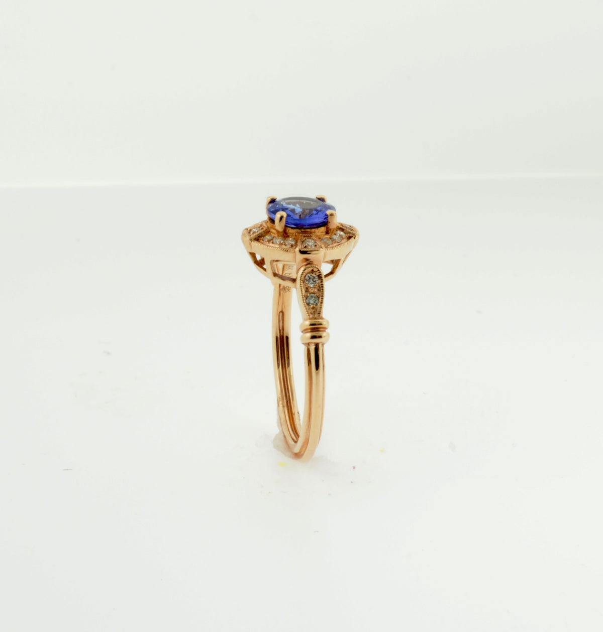 Rose Gold Tanzanite and Diamond Art Deco Inspired Ring