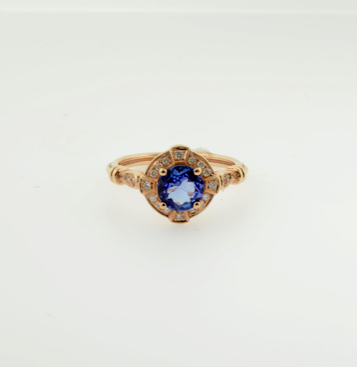 Rose Gold Tanzanite and Diamond Art Deco Inspired Ring