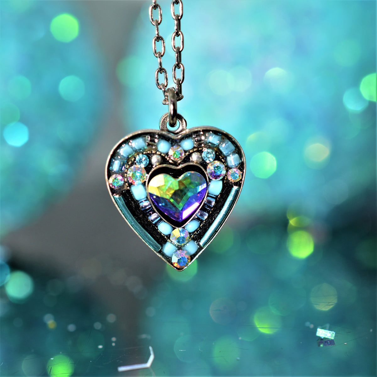 Antique Silver Plated Ice Rose Heart Pendant by Firefly