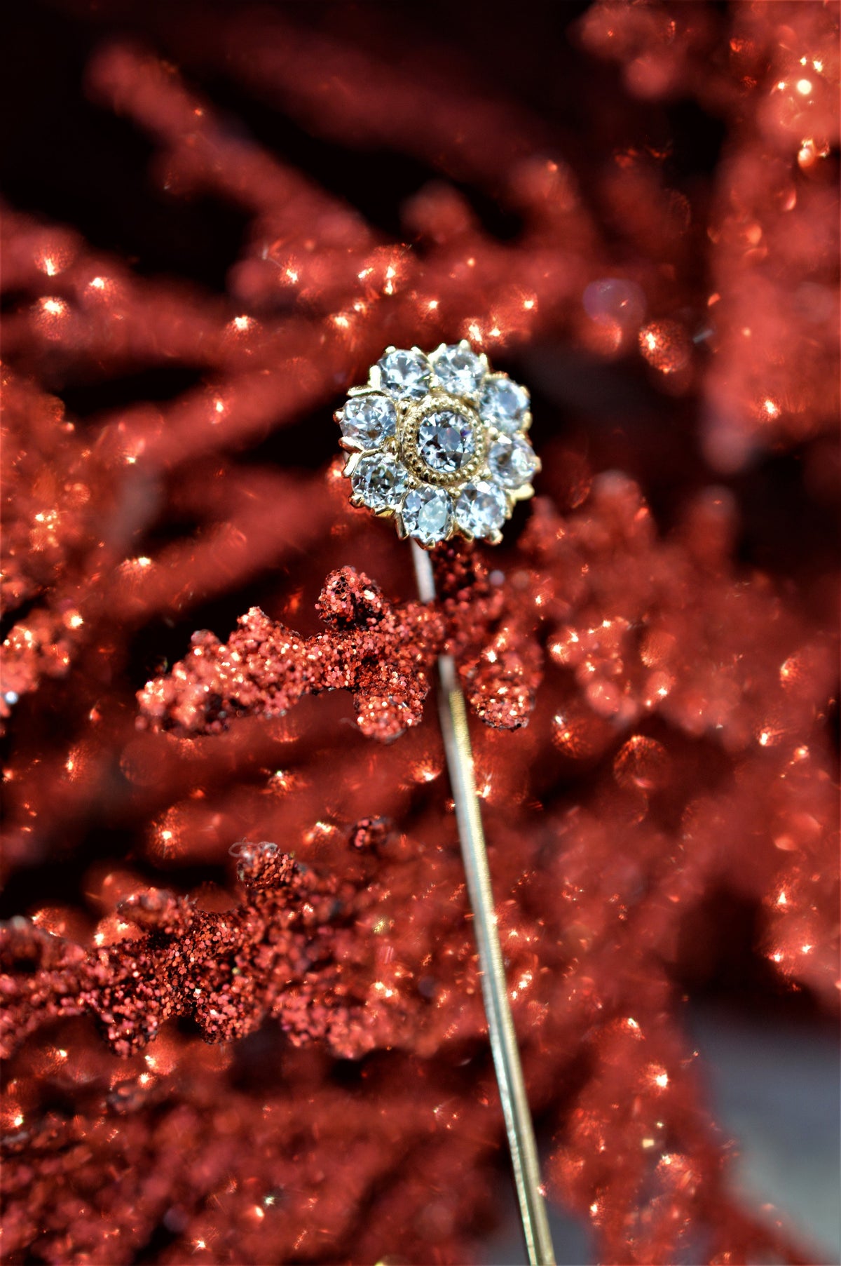14K Rose Gold and Old European Cut Diamond Stick Pin