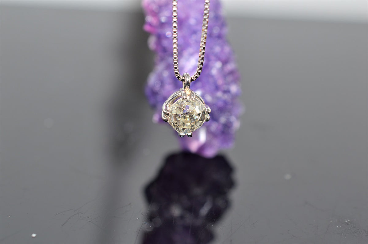 14K White Gold Old Mine Cut Diamond Pendant