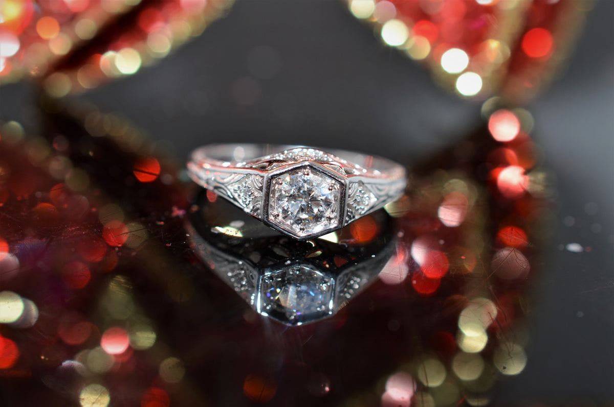 Geometric Design White Gold Diamond Engagement Ring