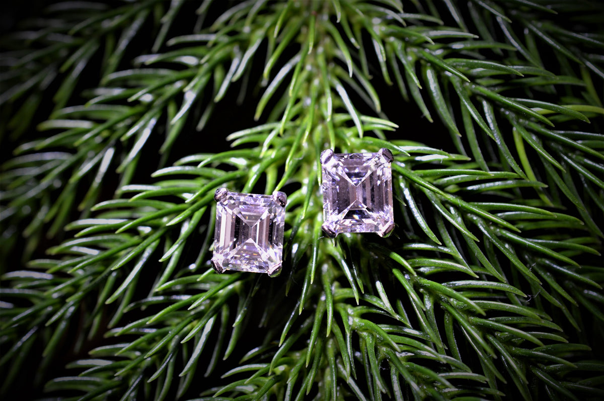 18K White Gold 4.17 Carat Emerald Cut Diamond Stud Earrings