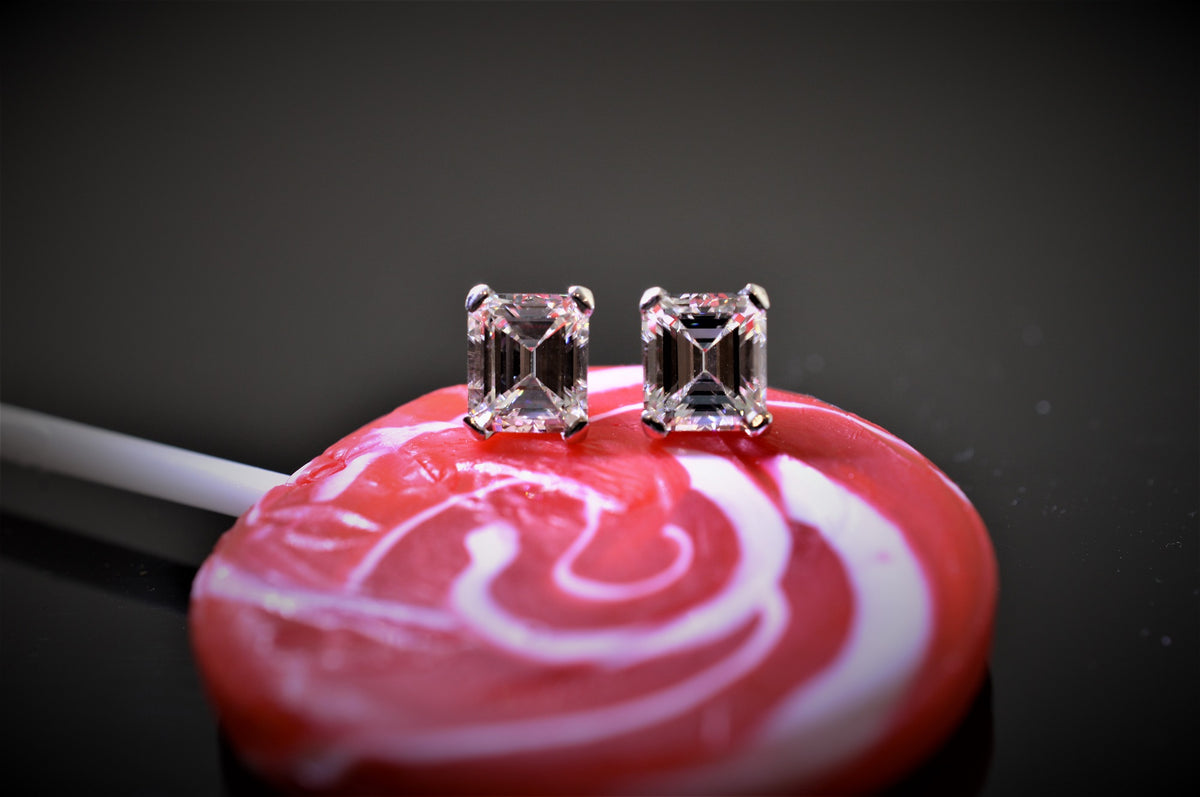 18K White Gold 4.17 Carat Emerald Cut Diamond Stud Earrings
