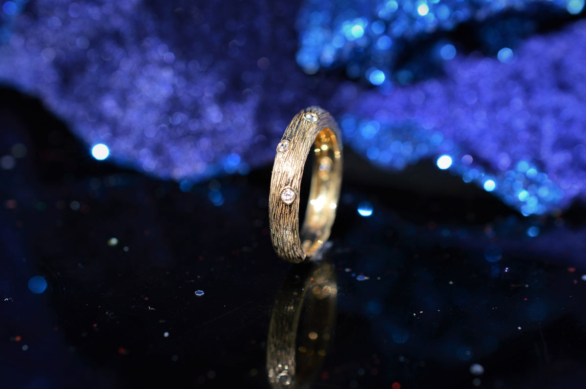 Yellow Gold and Diamond Nature Inspired Wedding Band Ring