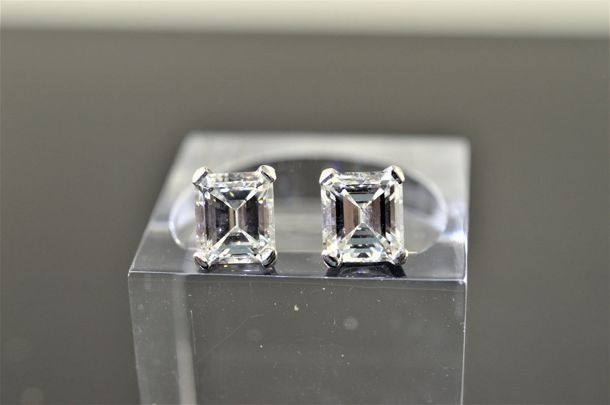 18K White Gold 4.17 Carat Emerald Cut Diamond Stud Earrings