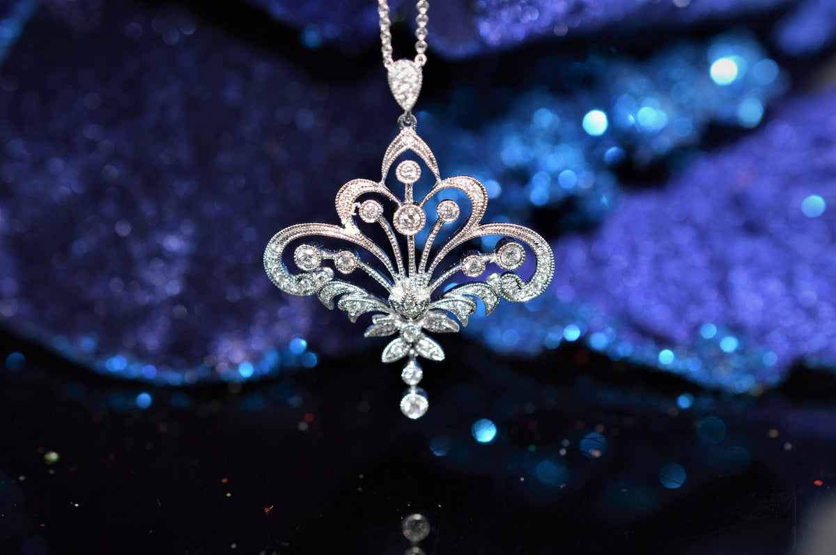 14K White Gold Edwardian Diamond Pendant on an 18&quot; Chain