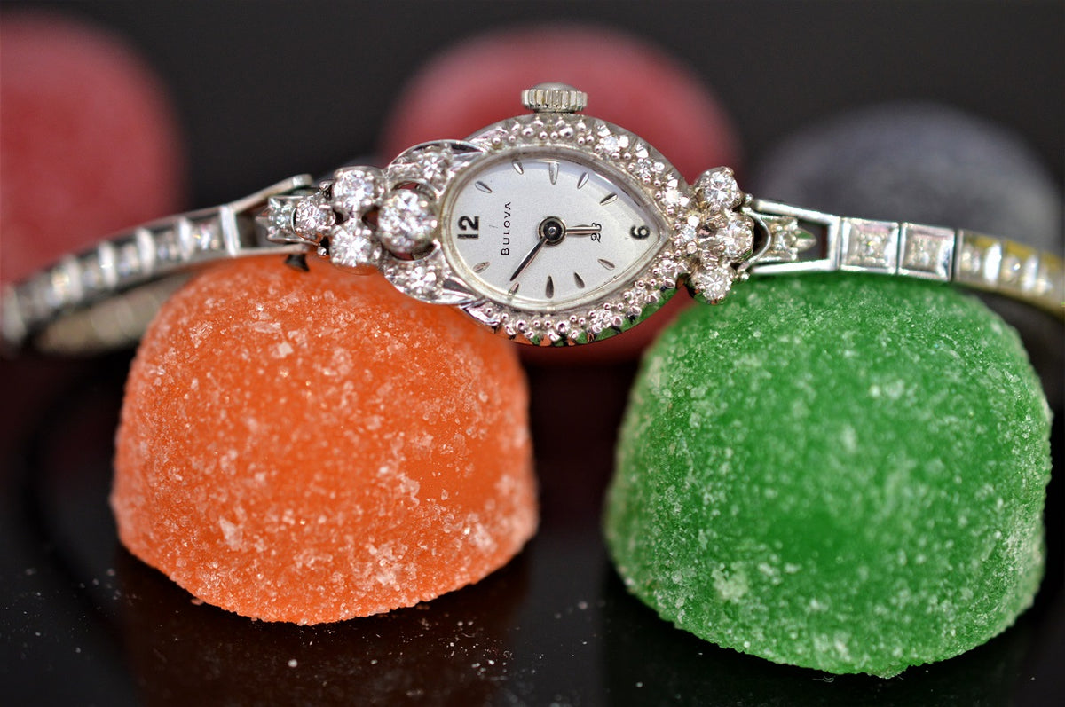 Ladies 14K White Gold 23 Jewel Bulova Wristwatch (~1.00ct)