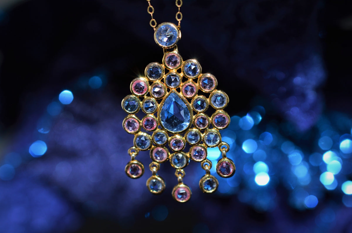 14K Yellow Gold Multi-Colored Sapphire Chandelier Necklace