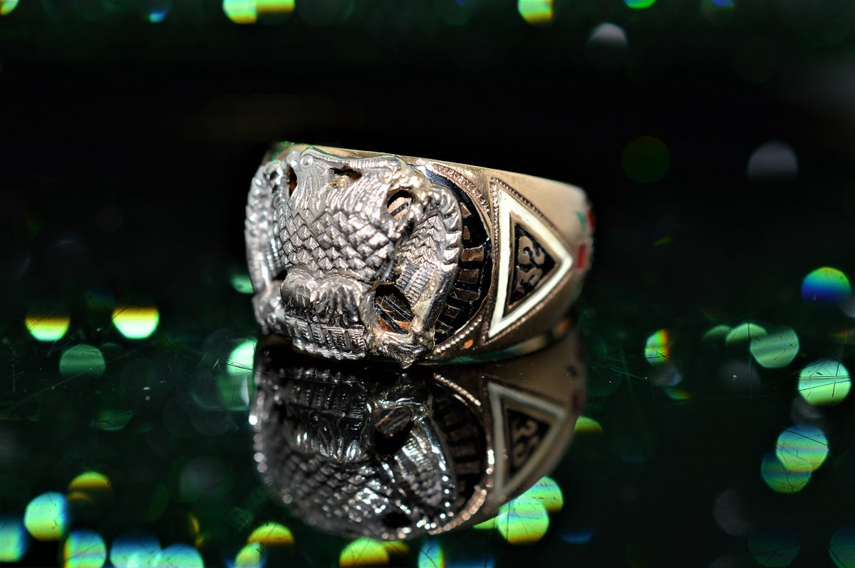10K Two Tone 32Nd Degree Masonic Ring with a 0.2ct Diamond
