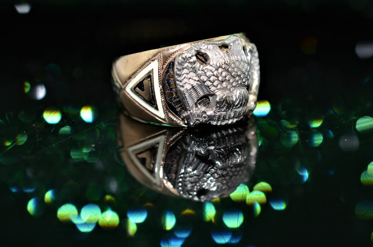 10K Two Tone 32Nd Degree Masonic Ring with a 0.2ct Diamond