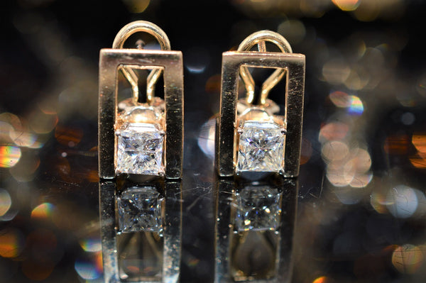 14K Custom Rectangular Shape Diamond Earrings - Howard's DC