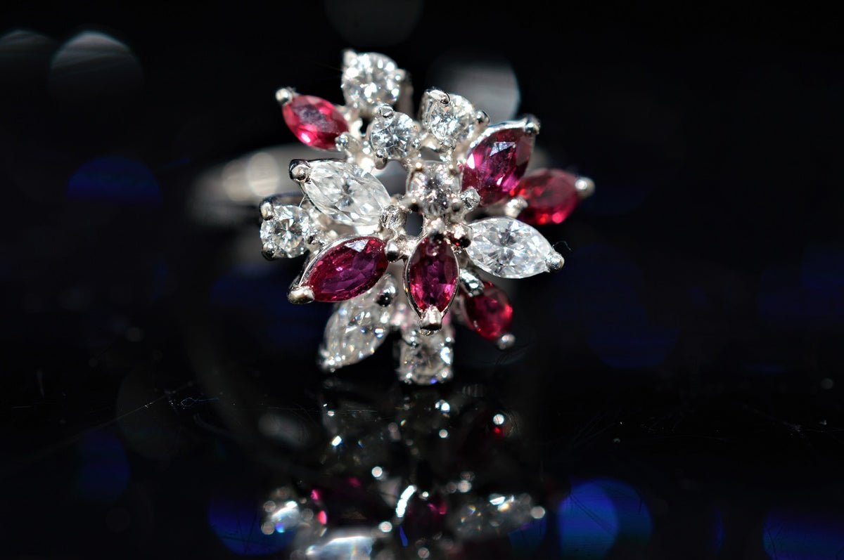 18K White Gold &quot;A. Jaffe&quot; Ruby And Diamond Cluster Ring